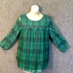 SIGNATURE STUDIO sheer lined BLOUSE.  Long sleeve, ruffle trim, elastic bodice.